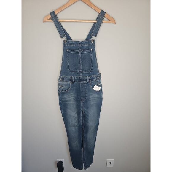 Free People Denim - Free People Women's Indigo Blue Mid Rise Skinny Denim Overalls Pants Size 25